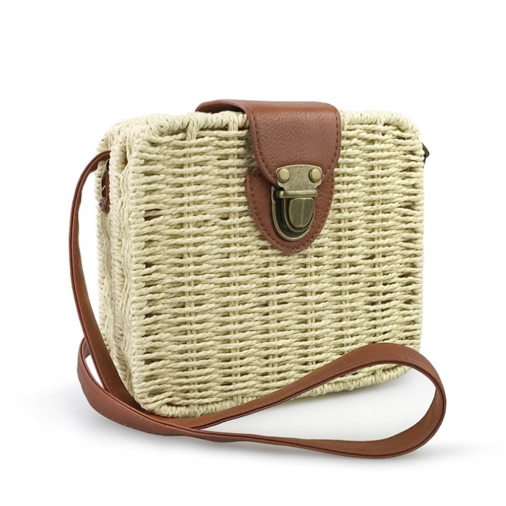 Retro Straw Portable Small Box Woven cross body